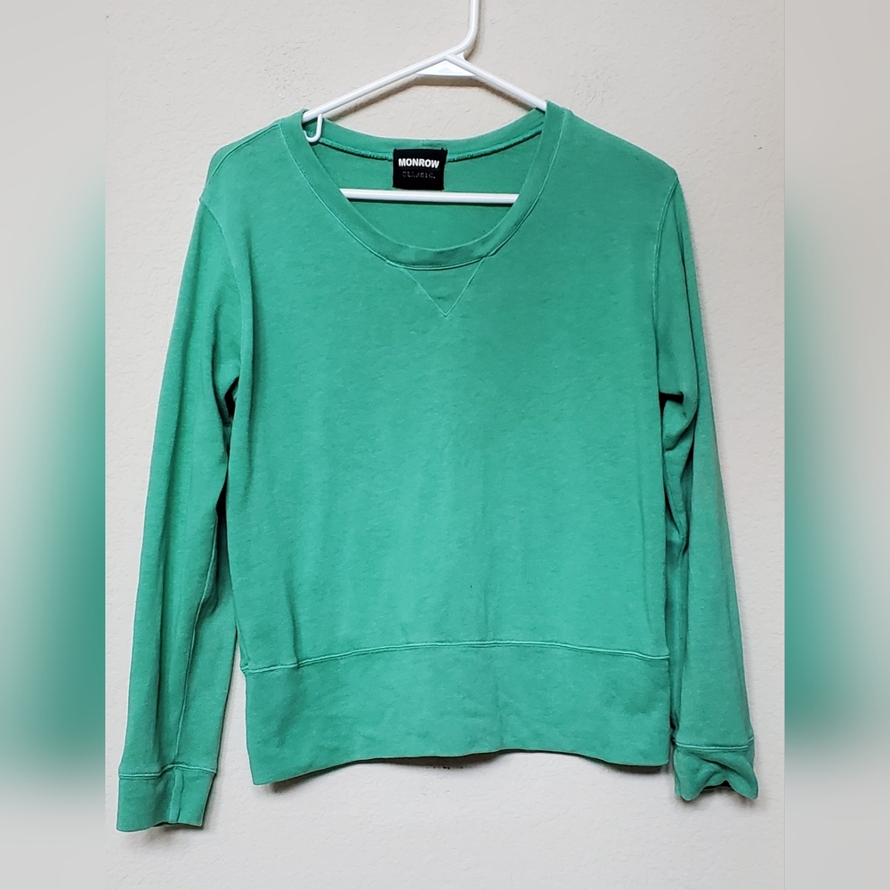 Monrow Green French Terry Comfy Sweatshirt. Size Small
